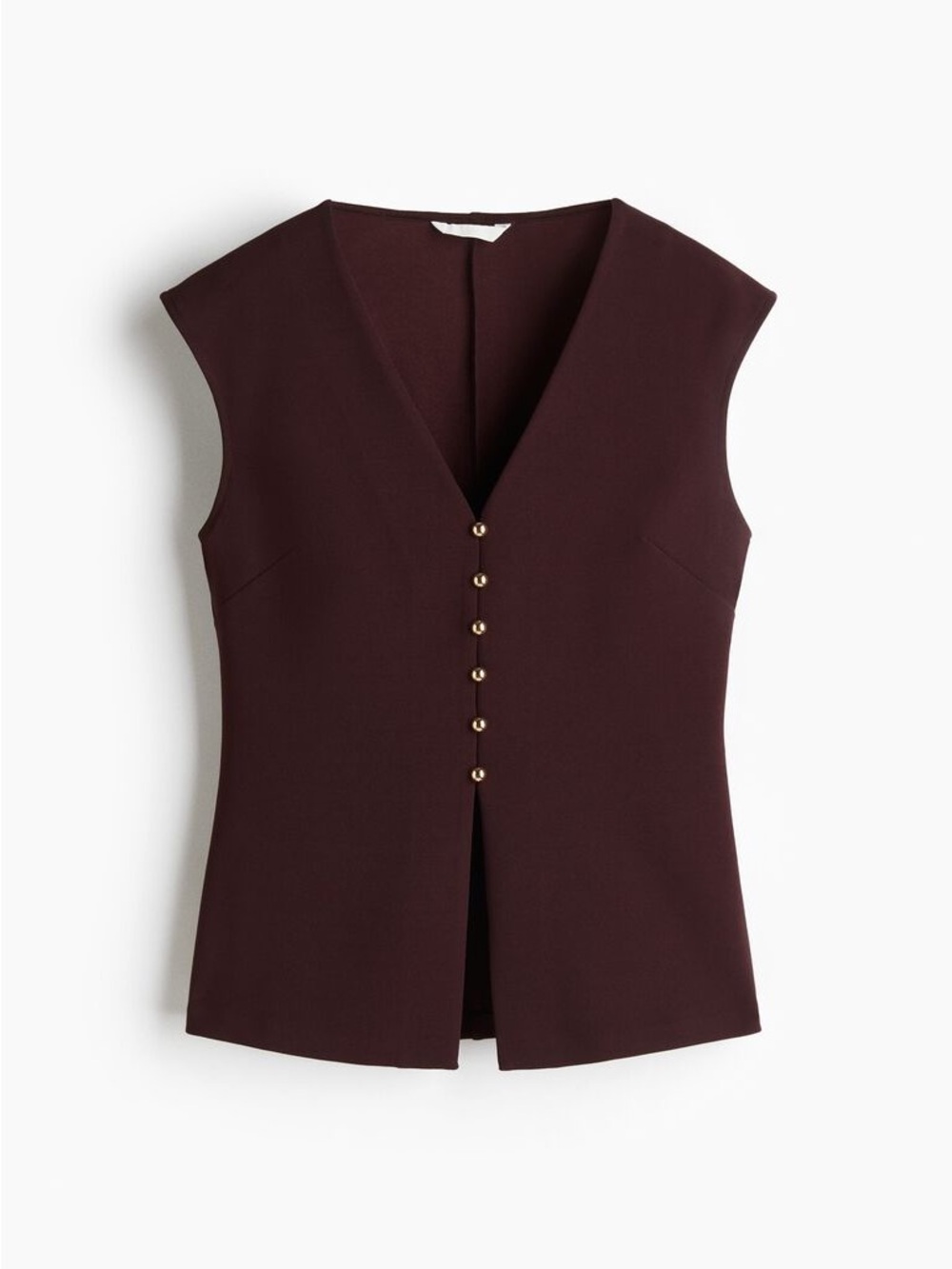 H&M Cap Sleeves V-Neck Waistcoat - Vest in Burgundy with Gold Buttons Size M